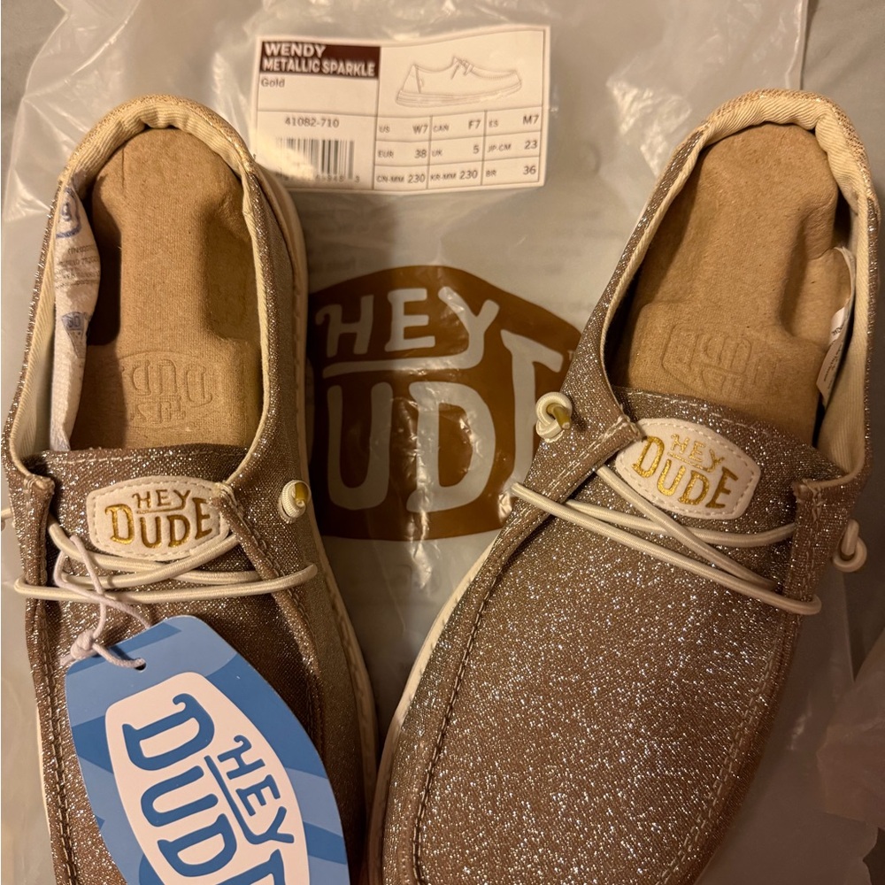 Hey Dude Wendy Metallic Sparkle Gold Slip-On Loafers